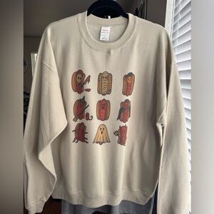 Beige hotdog Halloween crewneck